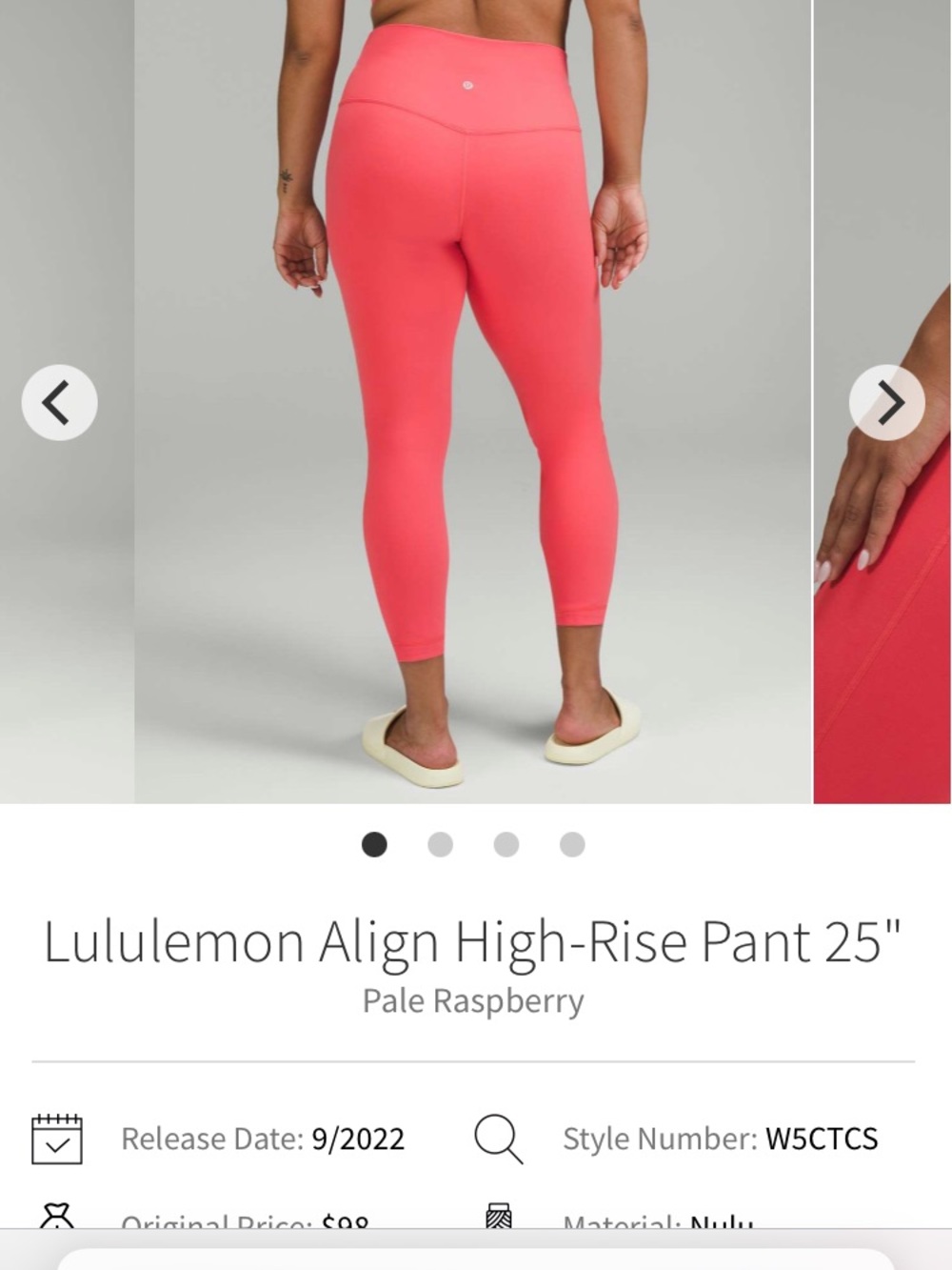 lululemon Align High-Rise Leggings in Pale Raspberry 25” 4 XS